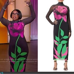 AFRM Shailene floral Long Sleeve Turtleneck Mesh Dress